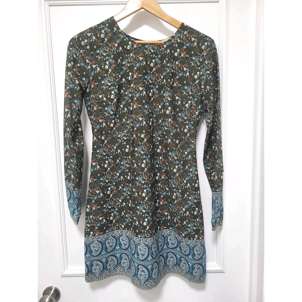 Abercrombie Fitch Green Blue Paisley Floral Lightweight Long Sleeve Dress S